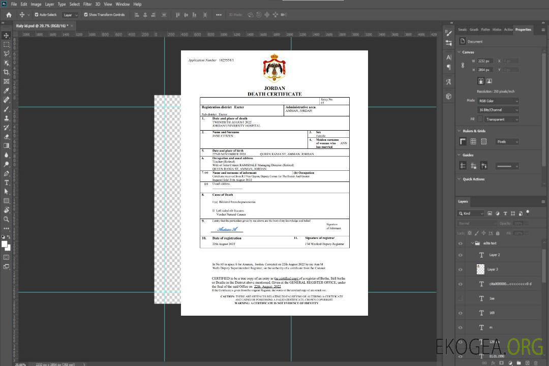 Modèle Word et PDF de certificat de décès de l'état civil de Jordanie template
